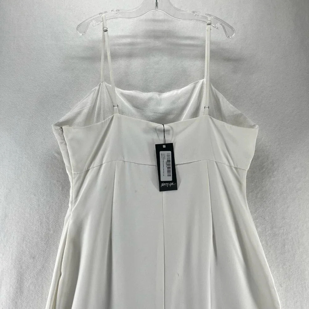 Nasty Gal Slip Dress Size 10 Woven Button Down Broiderie Panel Side Slit White - Picture 7 of 15